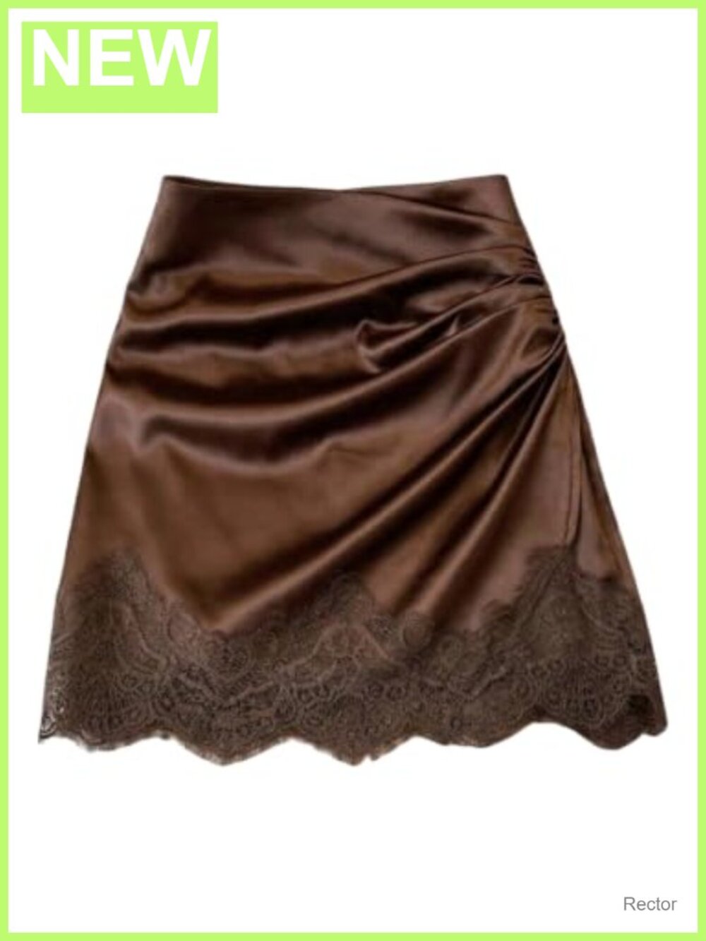 Satin Mini Skirt Lace Trim Ruched Mid Waist A-Line Dressy Casual